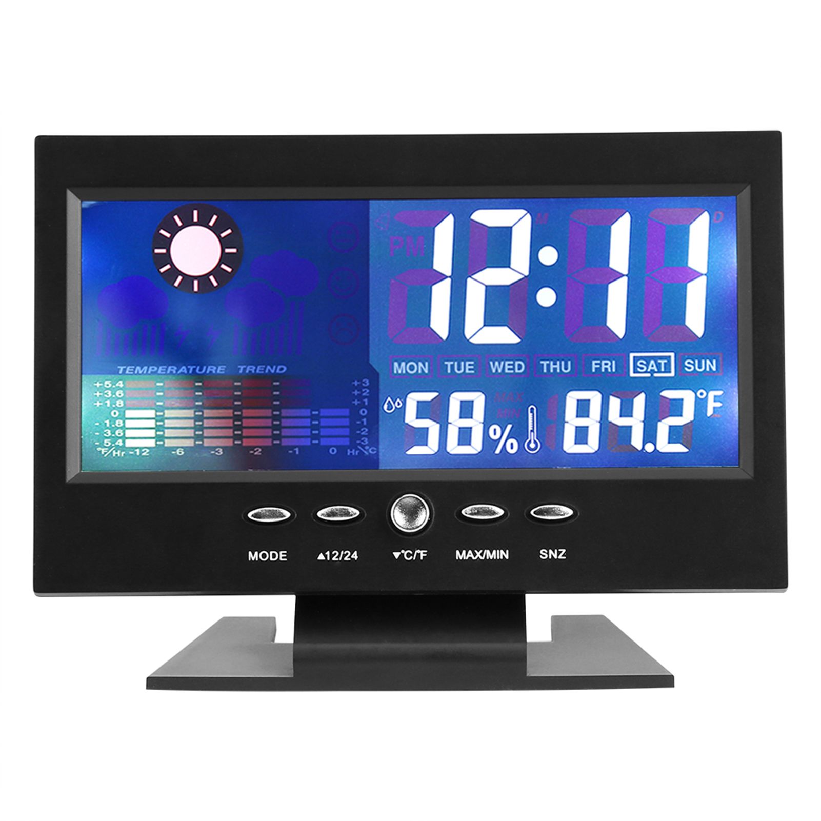 Digital Temperature Humidity Meter Clock Alarm Comfort Level Weather Forecasts