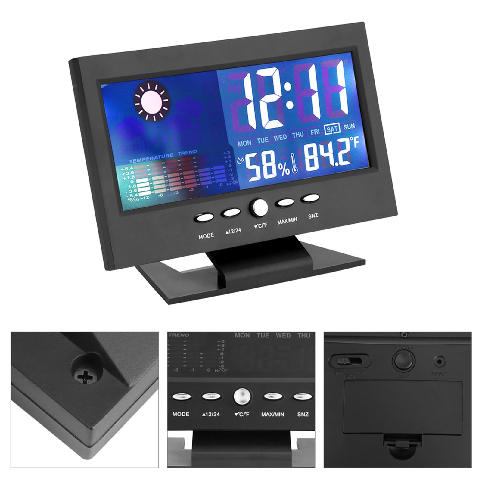 Digital Temperature Humidity Meter Clock Alarm Comfort Level Weather Forecasts view 5