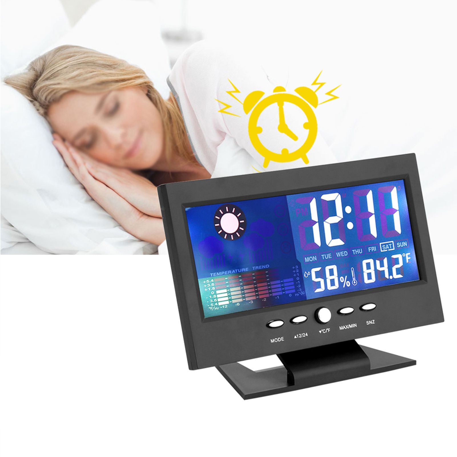 Digital Temperature Humidity Meter Clock Alarm Comfort Level Weather Forecasts view 12