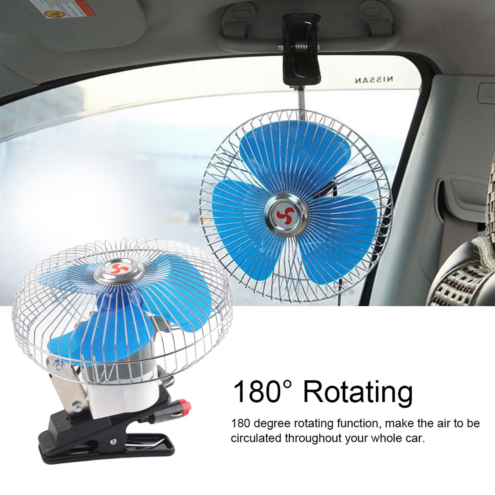 12V 25W Mini Portable Auto Vehicle Clip On Cooling Oscillating Fan for Car view 11