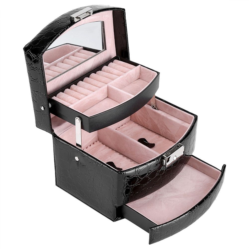 3 Layers Jewelry Necklace Ring Storage Box Case Lady Gift Home Supplies view 4