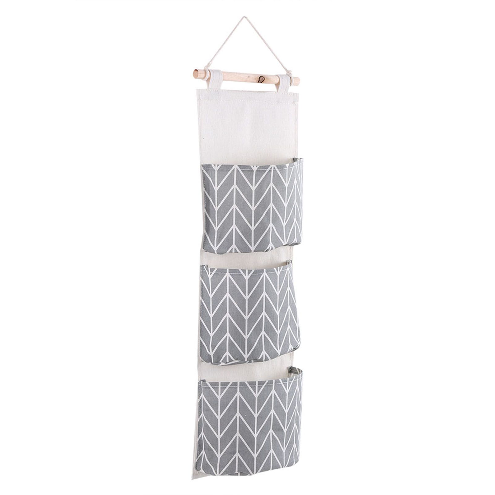 3 Pockets Cotton Linen Wall Hanging Storage Bag Door Pouch Bedroom Home Office view 2