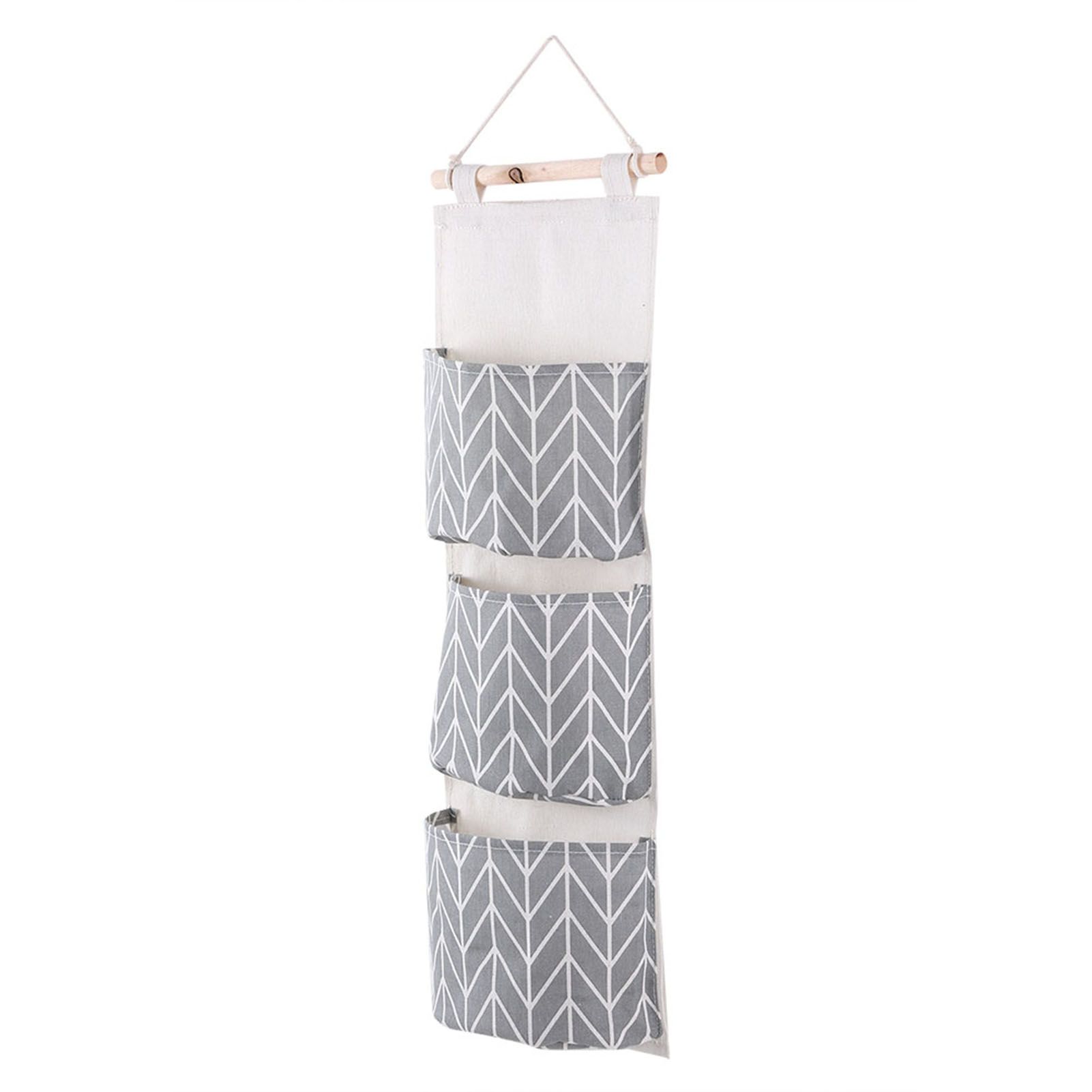3 Pockets Cotton Linen Wall Hanging Storage Bag Door Pouch Bedroom Home Office view 3