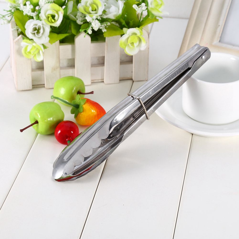 9" Stainless Steel BBQ Clip Buffet Food Tongs Bread Steak Kitchen Serving view 6