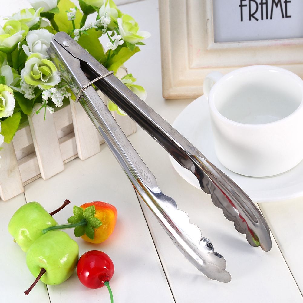 9" Stainless Steel BBQ Clip Buffet Food Tongs Bread Steak Kitchen Serving view 8