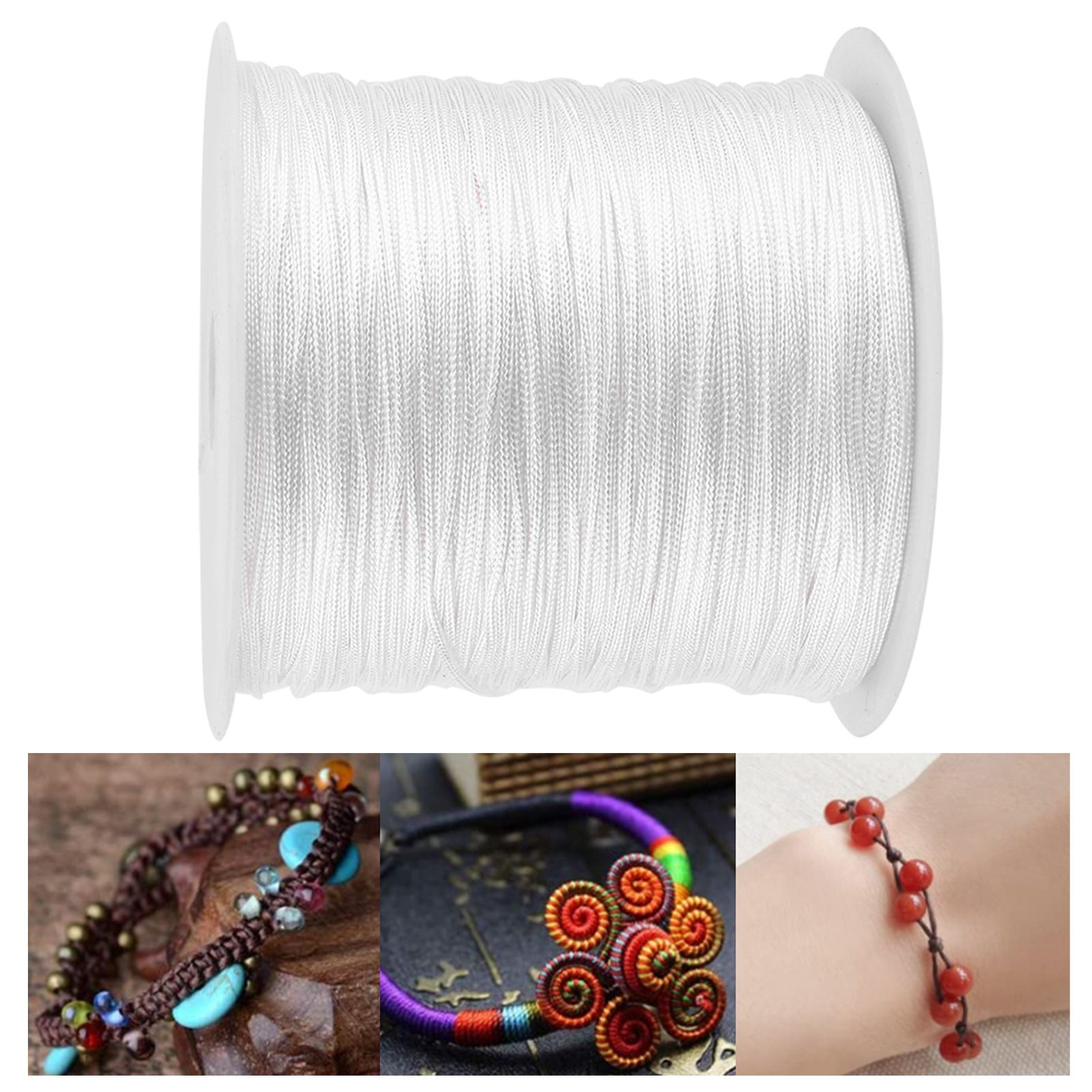 100M x 0.8mm Nylon Chinese Knot Cord Rattail Macrame Shamballa Thread String White view 12