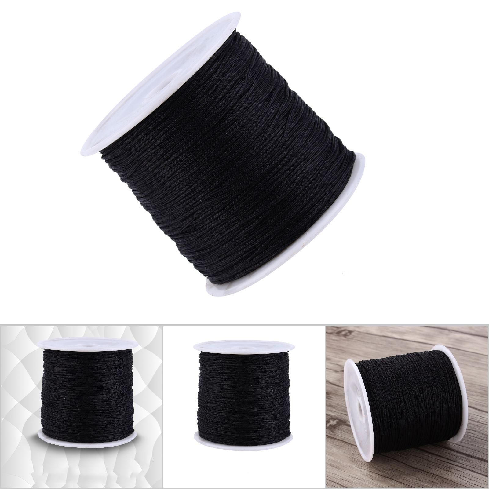 100M x 0.8mm Nylon Chinese Knot Cord Rattail Macrame Shamballa Thread String Black view 10