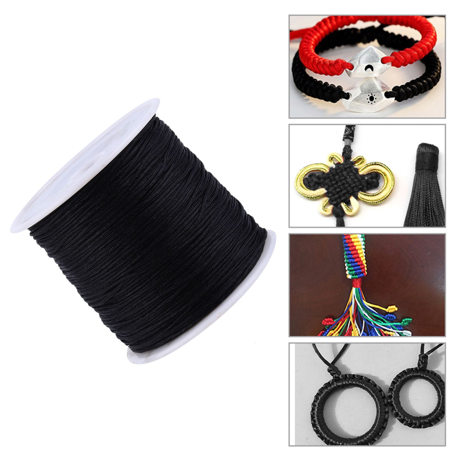 100M x 0.8mm Nylon Chinese Knot Cord Rattail Macrame Shamballa Thread String Black view 12