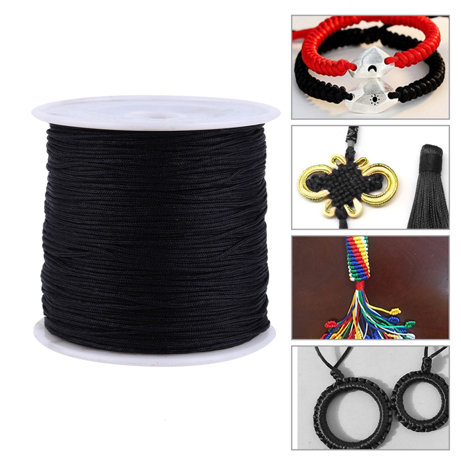 100M x 0.8mm Nylon Chinese Knot Cord Rattail Macrame Shamballa Thread String Black view 13