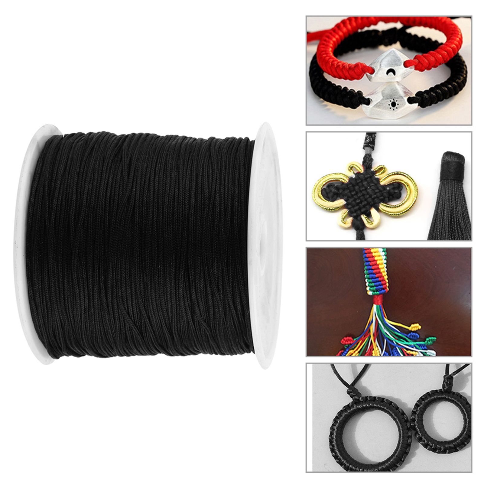 100M x 0.8mm Nylon Chinese Knot Cord Rattail Macrame Shamballa Thread String Black view 14