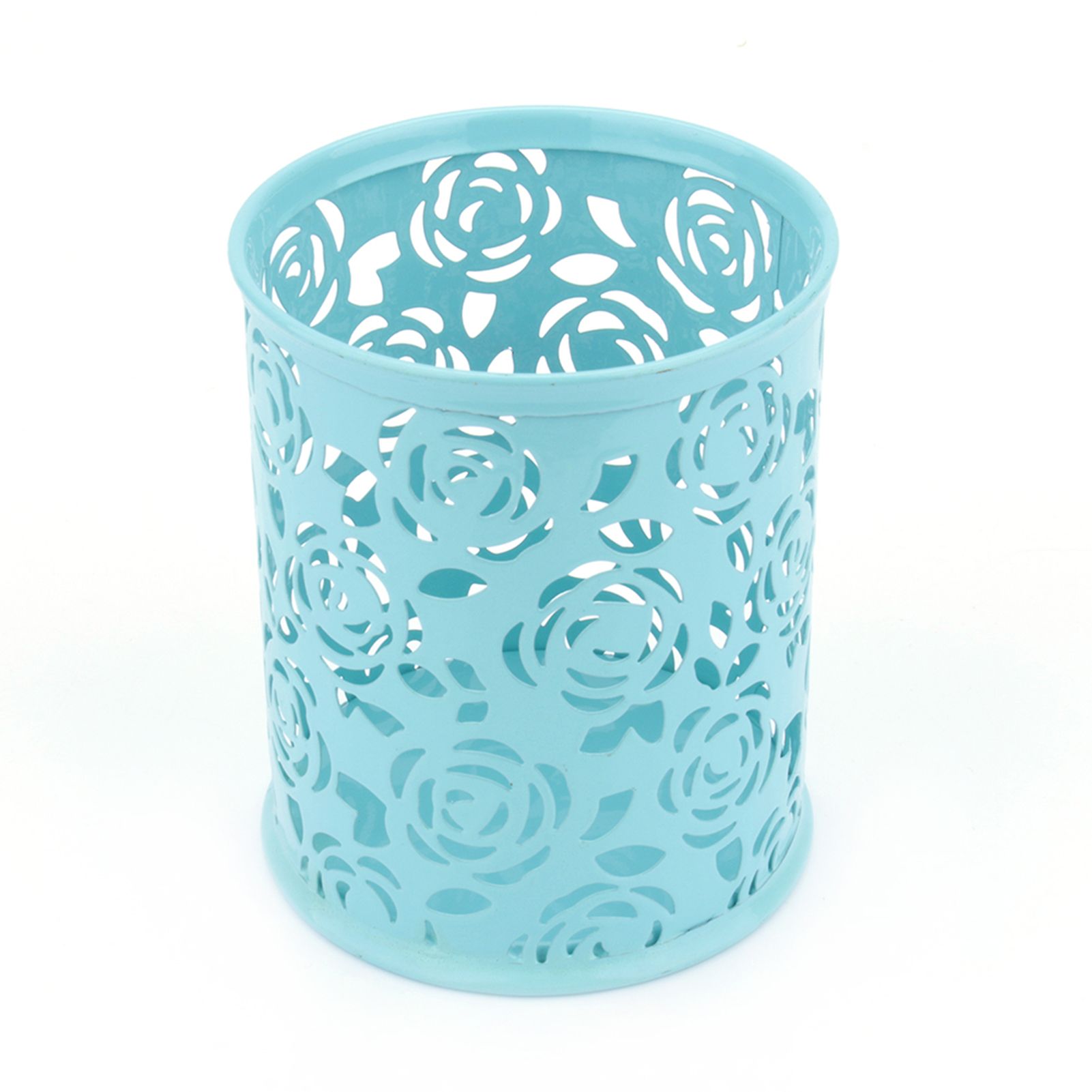 Office Desk Hollow Rose Flower Pattern Pen Pencil Pot Holder Container