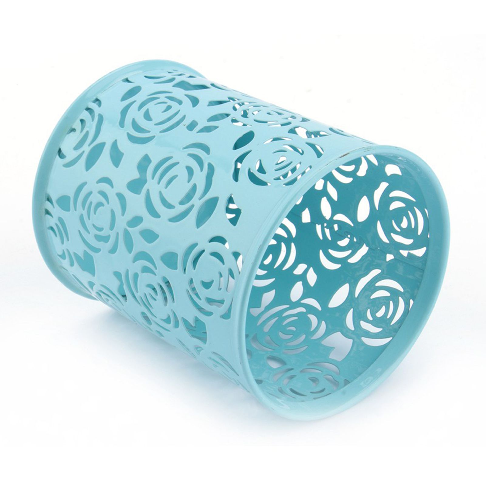 Office Desk Hollow Rose Flower Pattern Pen Pencil Pot Holder Container view 4