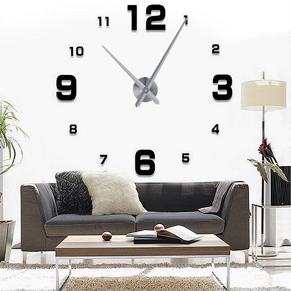 Modern DIY Large Wall Clock Kit 3D Mirror Surface Sticker for Home Office Room view 8