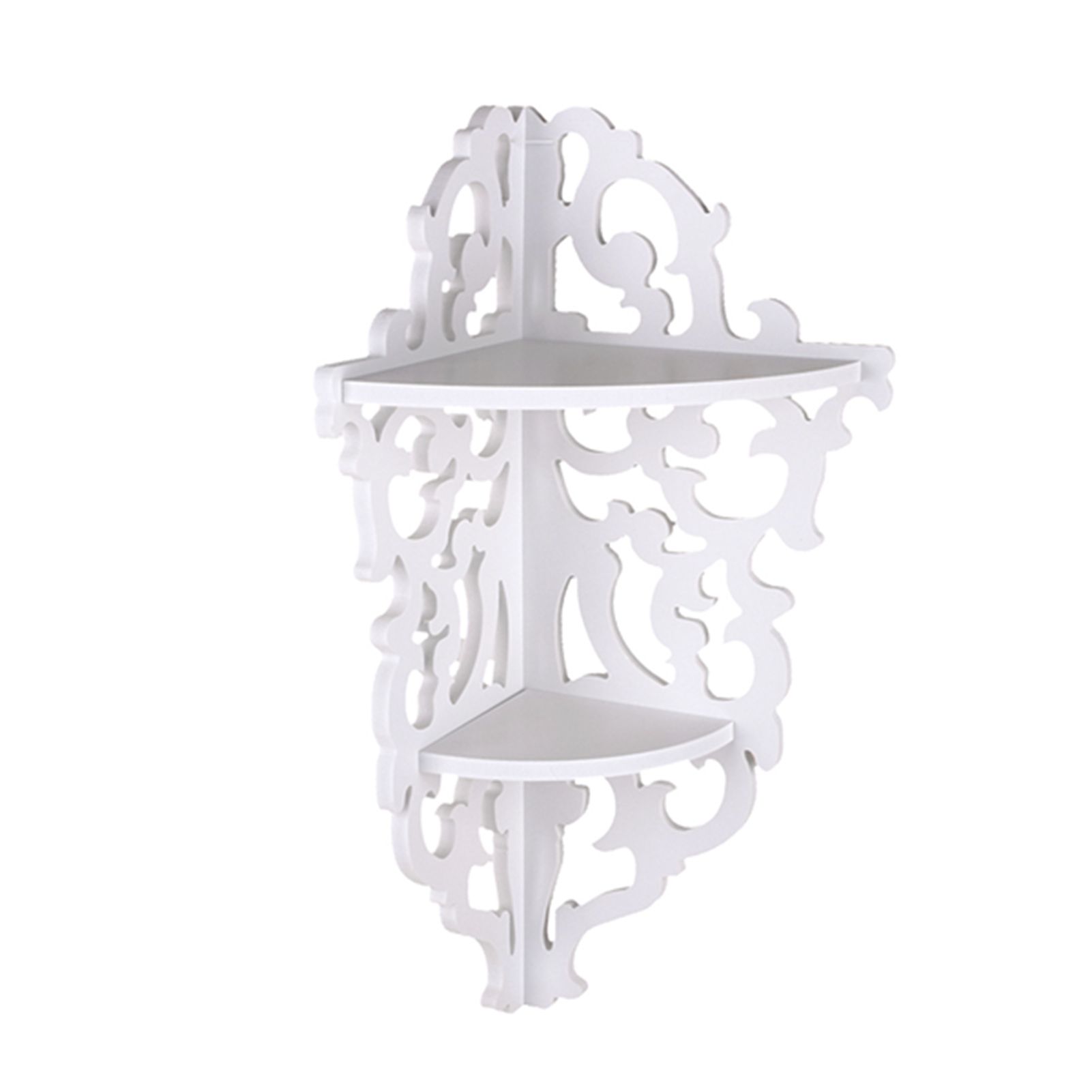 2 Tier Carved Home Bathroom Corner Shower Storage Shelf Rack Stand Display White view 2