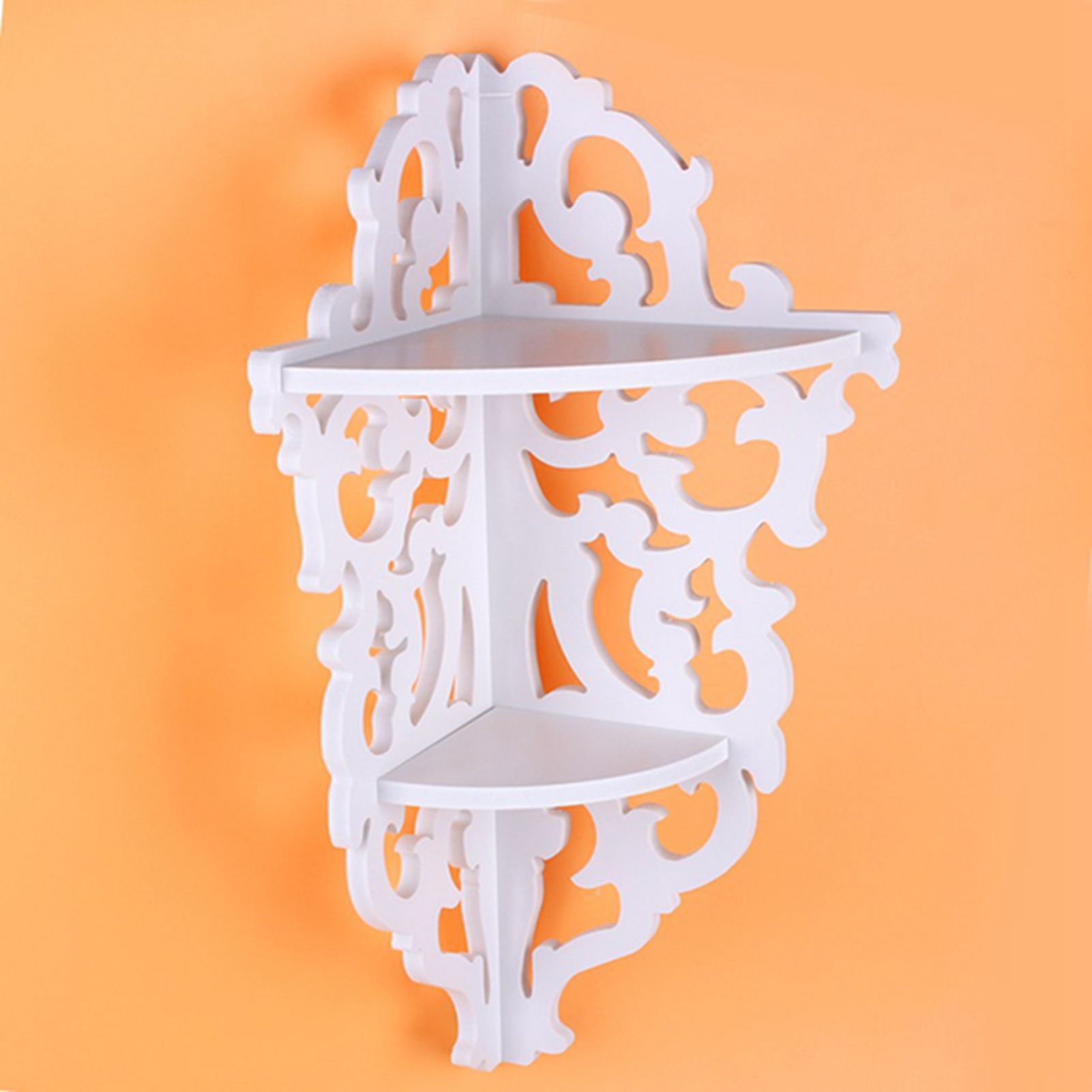 2 Tier Carved Home Bathroom Corner Shower Storage Shelf Rack Stand Display White view 8