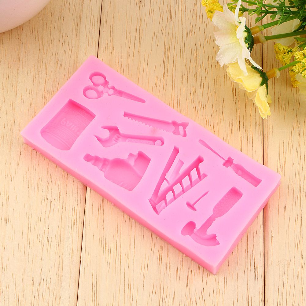Lovely Silicone Cake Fondant Mold Topper Hammer Spanner Tools DIY Baking Moulds view 4