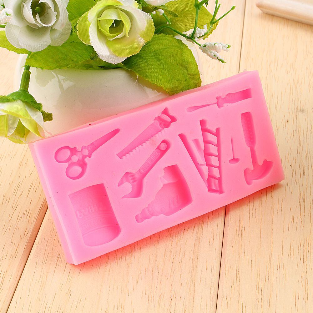 Lovely Silicone Cake Fondant Mold Topper Hammer Spanner Tools DIY Baking Moulds view 5