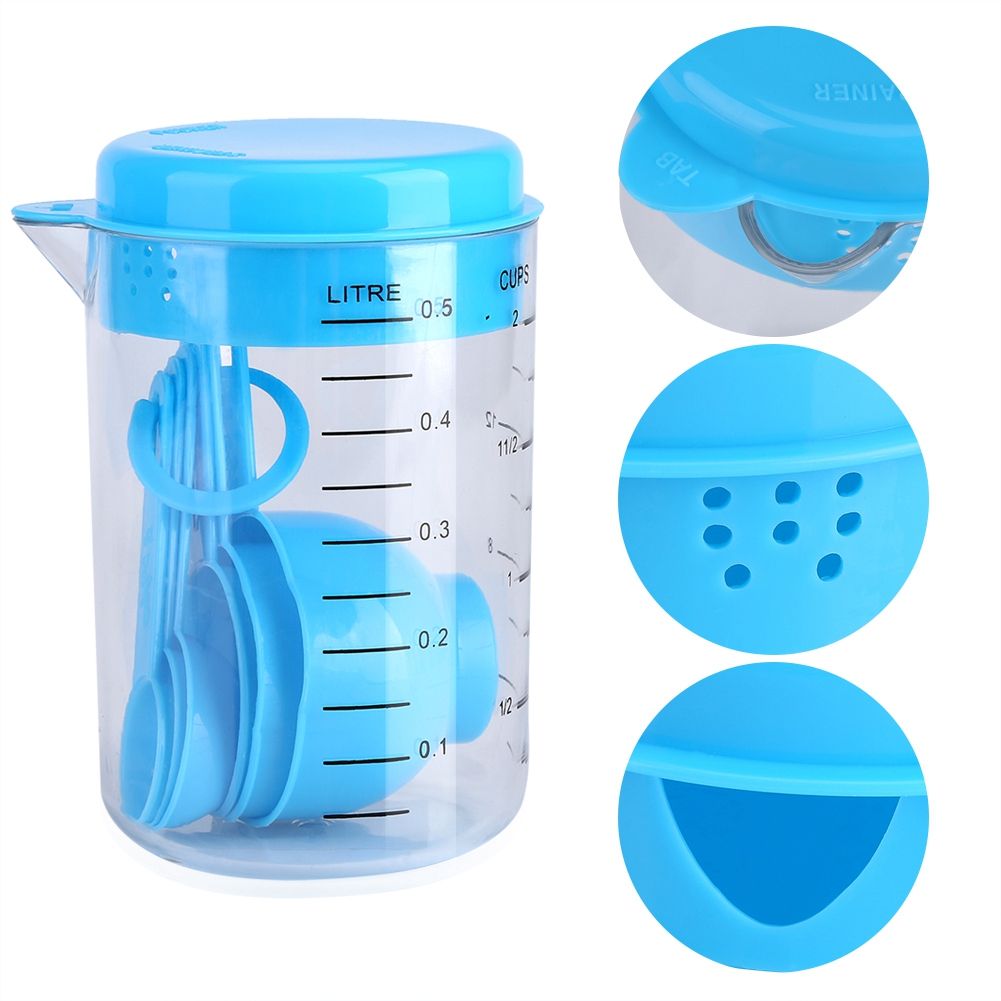 7Pcs Set Plastic Measuring Cups Spoons Measure Tea Coffee Kitchen Utensil Blue view 2