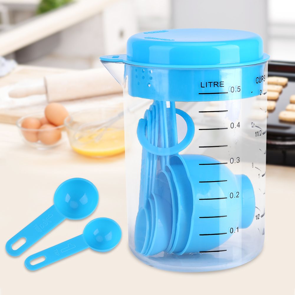 7Pcs Set Plastic Measuring Cups Spoons Measure Tea Coffee Kitchen Utensil Blue view 4