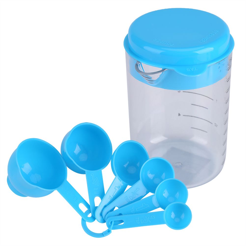7Pcs Set Plastic Measuring Cups Spoons Measure Tea Coffee Kitchen Utensil Blue view 6