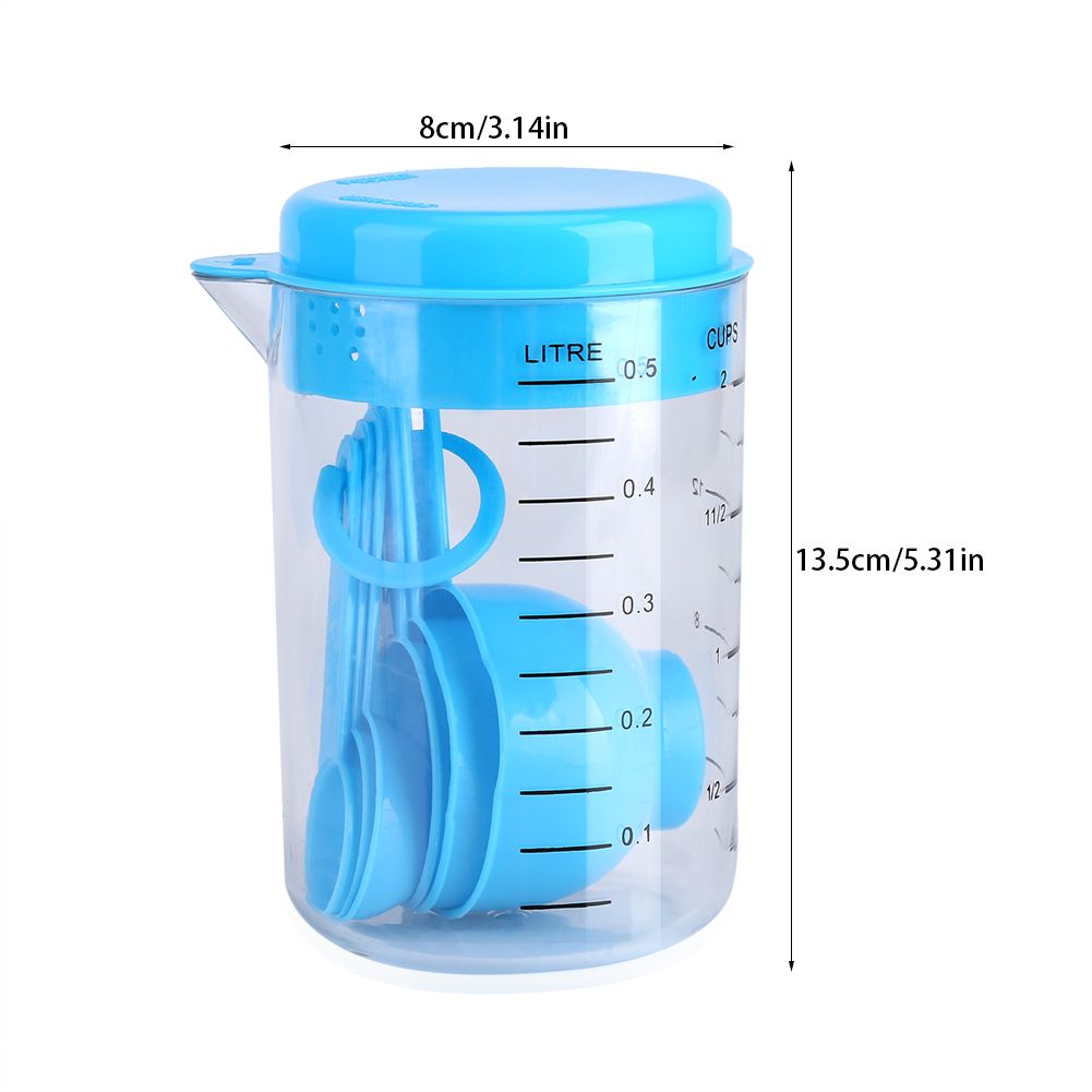 7Pcs Set Plastic Measuring Cups Spoons Measure Tea Coffee Kitchen Utensil Blue view 7