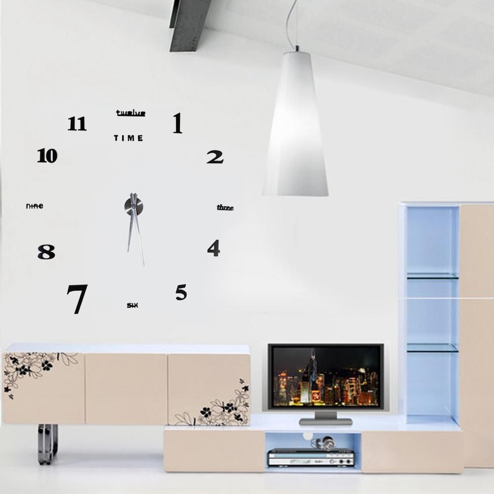 Modern DIY Large Wall Clock Kit 3D Mirror Surface Sticker for Home Office Room view 2