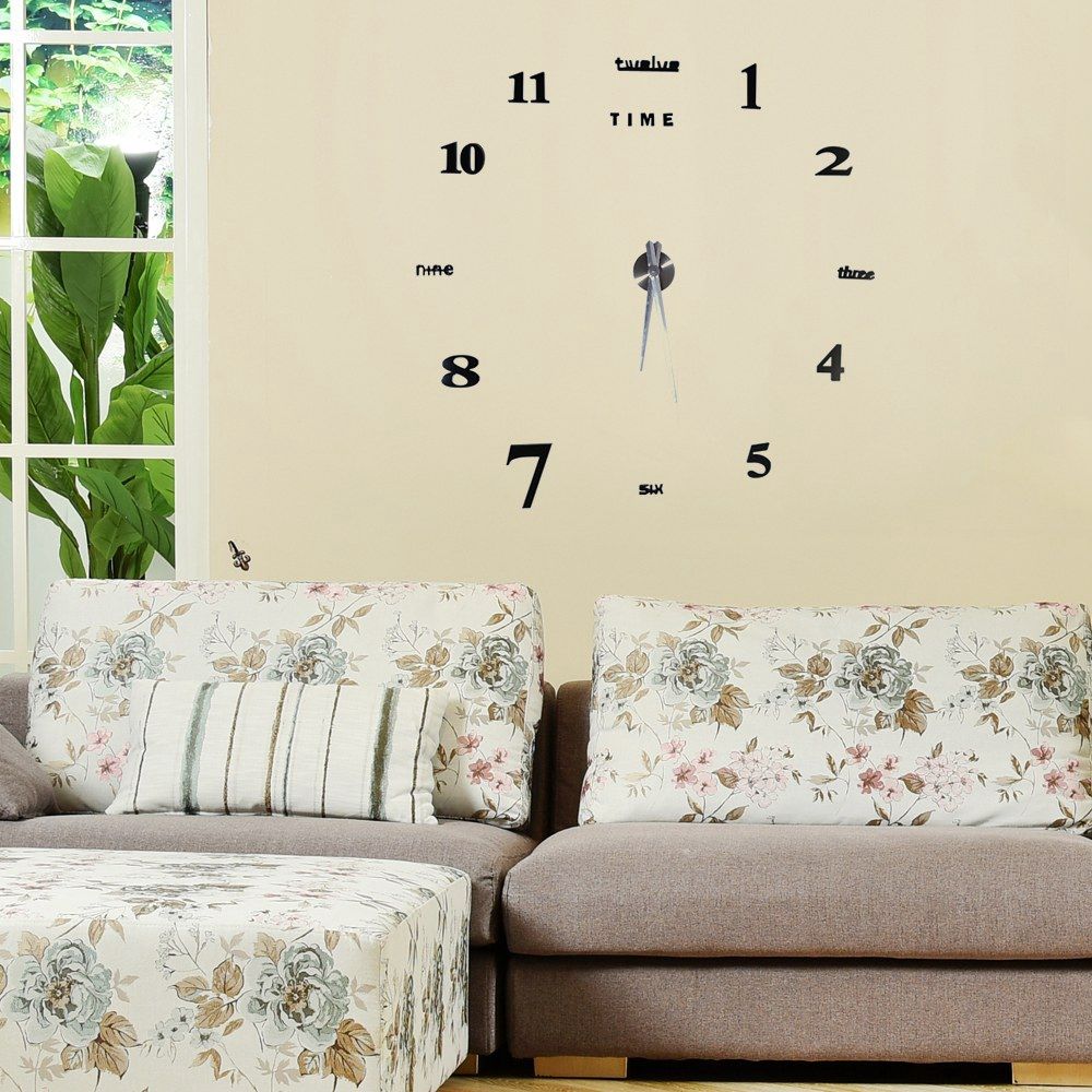 Modern DIY Large Wall Clock Kit 3D Mirror Surface Sticker for Home Office Room view 3
