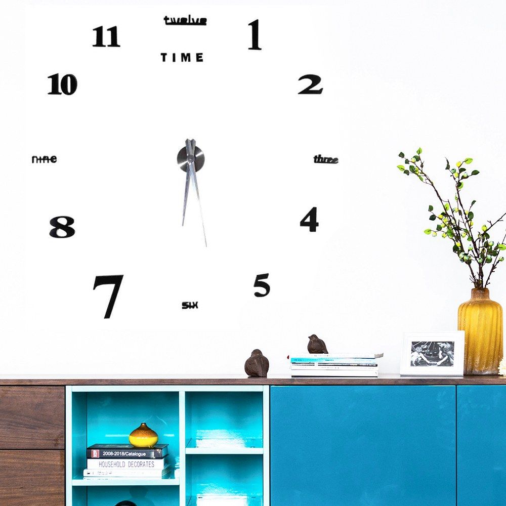 Modern DIY Large Wall Clock Kit 3D Mirror Surface Sticker for Home Office Room view 5
