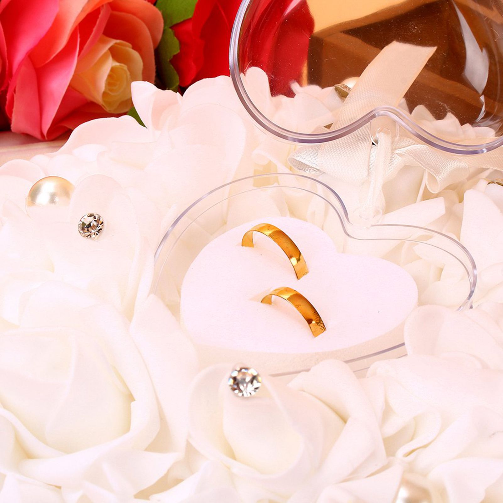 Romantic Rose Wedding Favors Heart Pearl Gift Ring Box Pillow Cushion view 2