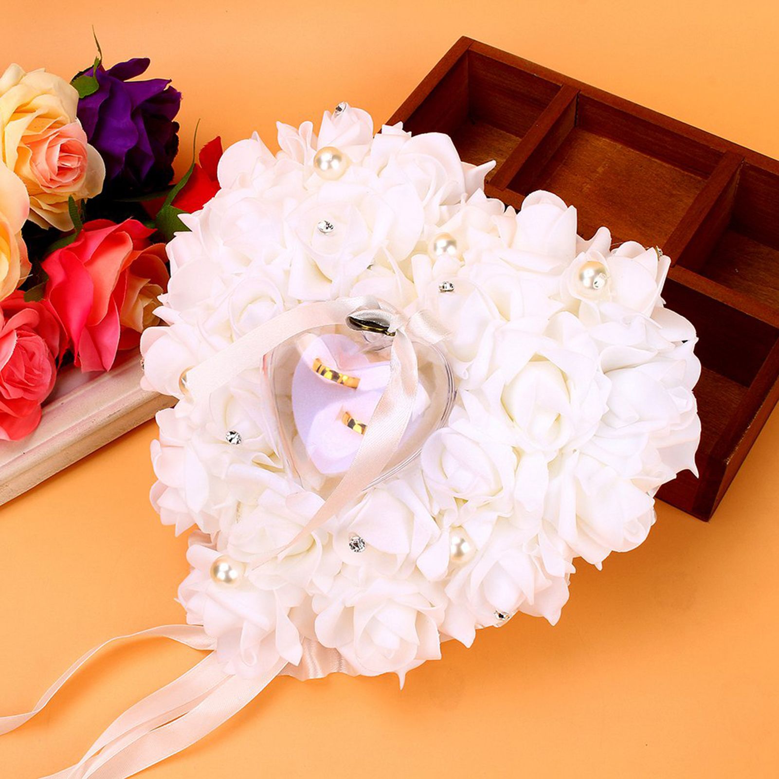 Romantic Rose Wedding Favors Heart Pearl Gift Ring Box Pillow Cushion view 5