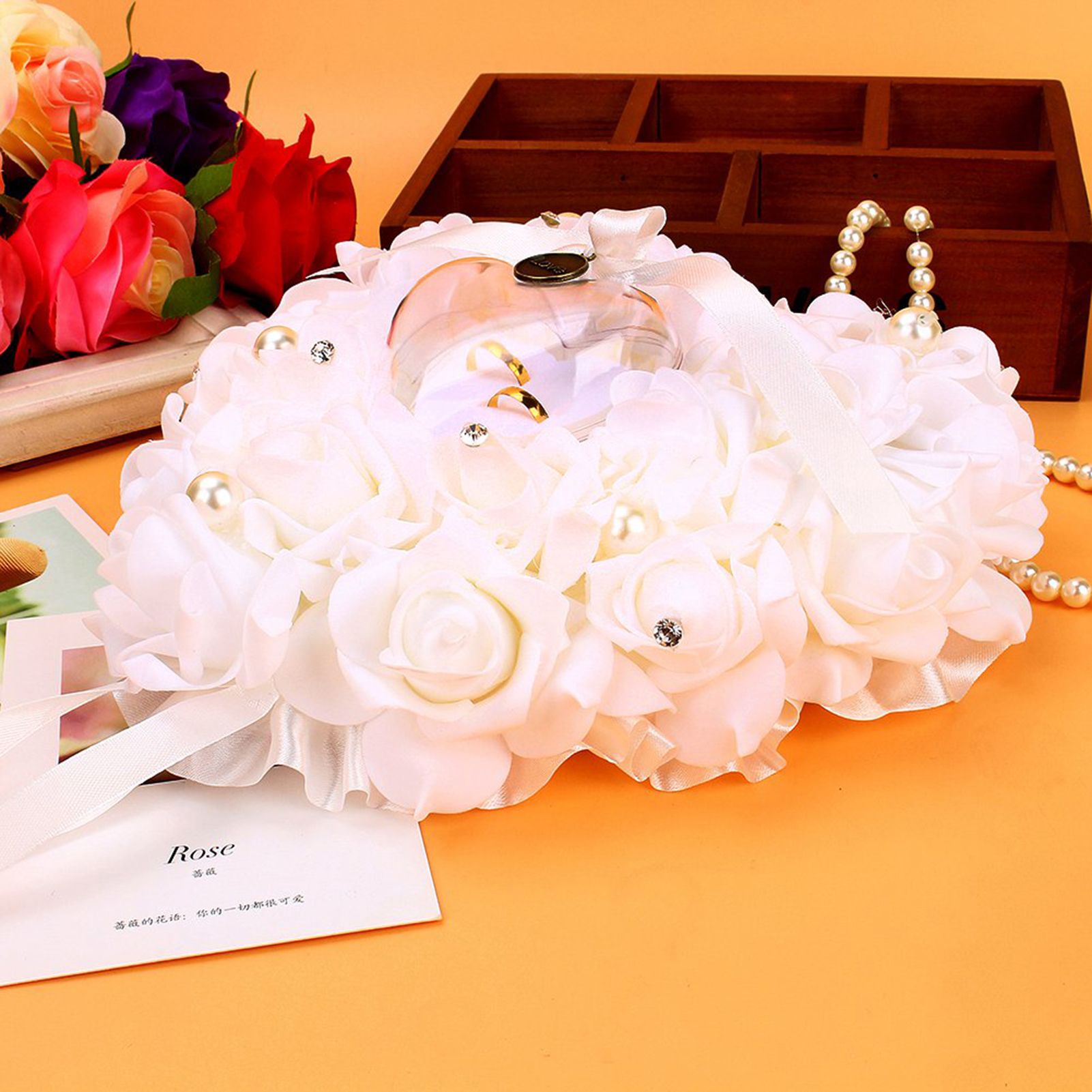 Romantic Rose Wedding Favors Heart Pearl Gift Ring Box Pillow Cushion view 8