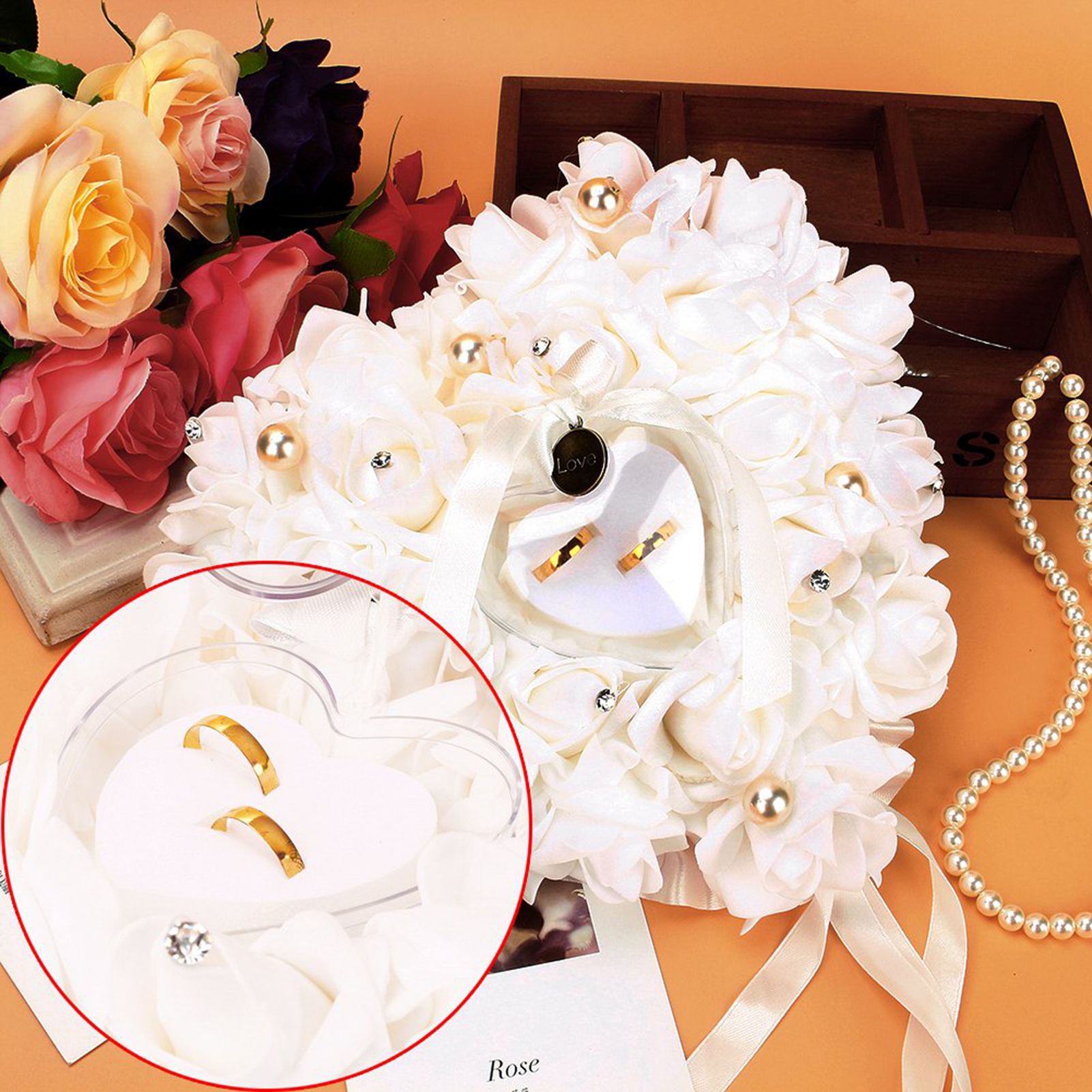 Romantic Rose Wedding Favors Heart Pearl Gift Ring Box Pillow Cushion view 9