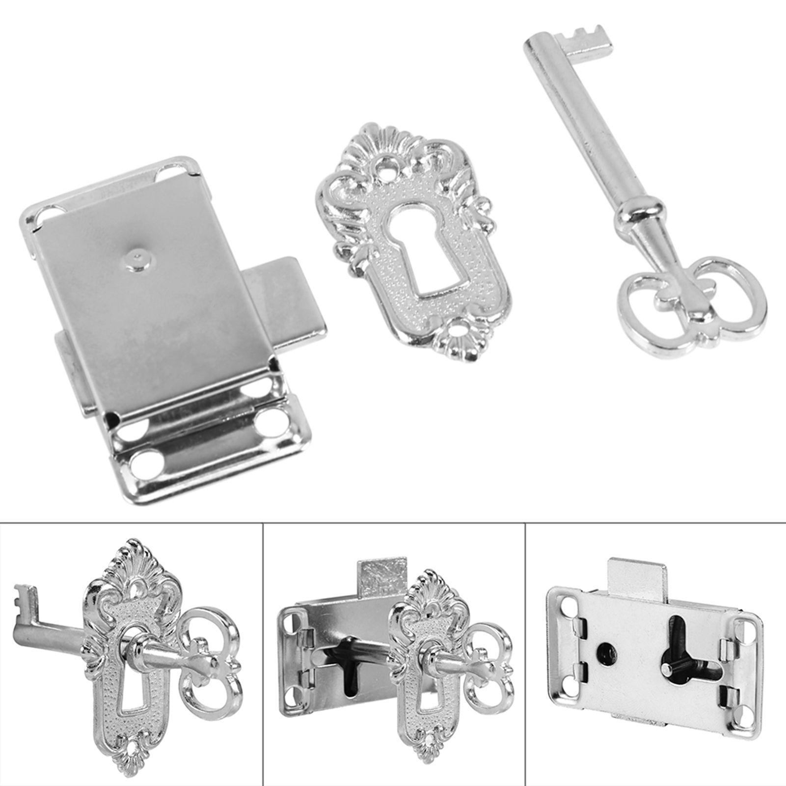 Antique Classical Drawer Cabinet Wardrobe Cupboard Gate Door Lock Key JS view 11