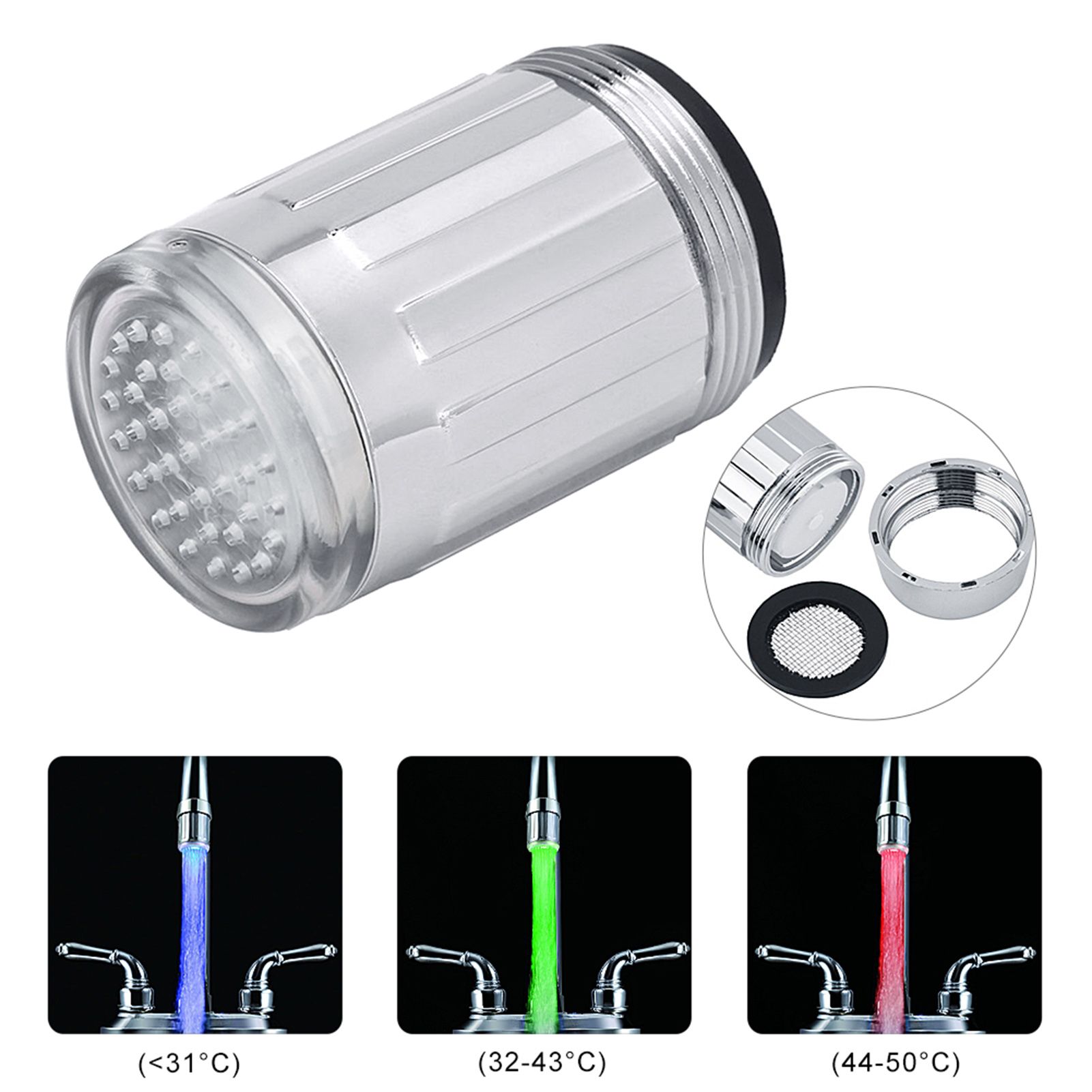 3 Color LED Light Changing Glow Temperature Sensor Shower Stream Water Faucet view 11