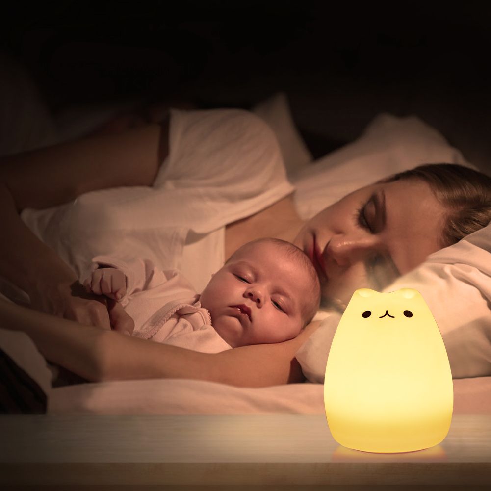 Children Night Light, EECOO Cute Cat Lamp Soft Silicone Sensitive Tap Control view 2