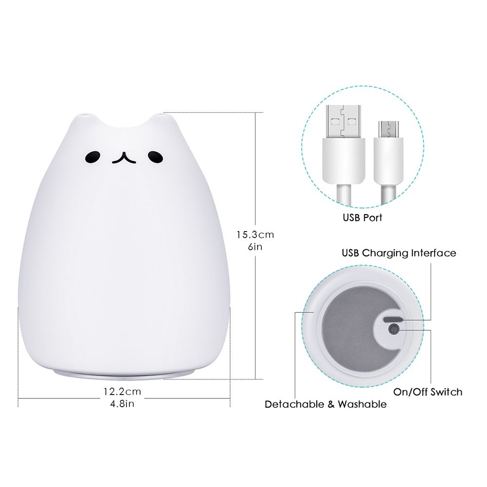Children Night Light, EECOO Cute Cat Lamp Soft Silicone Sensitive Tap Control view 3
