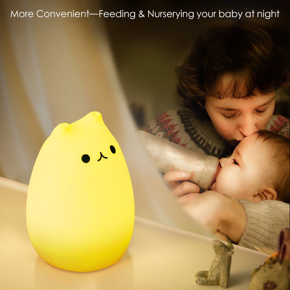 Children Night Light, EECOO Cute Cat Lamp Soft Silicone Sensitive Tap Control view 5