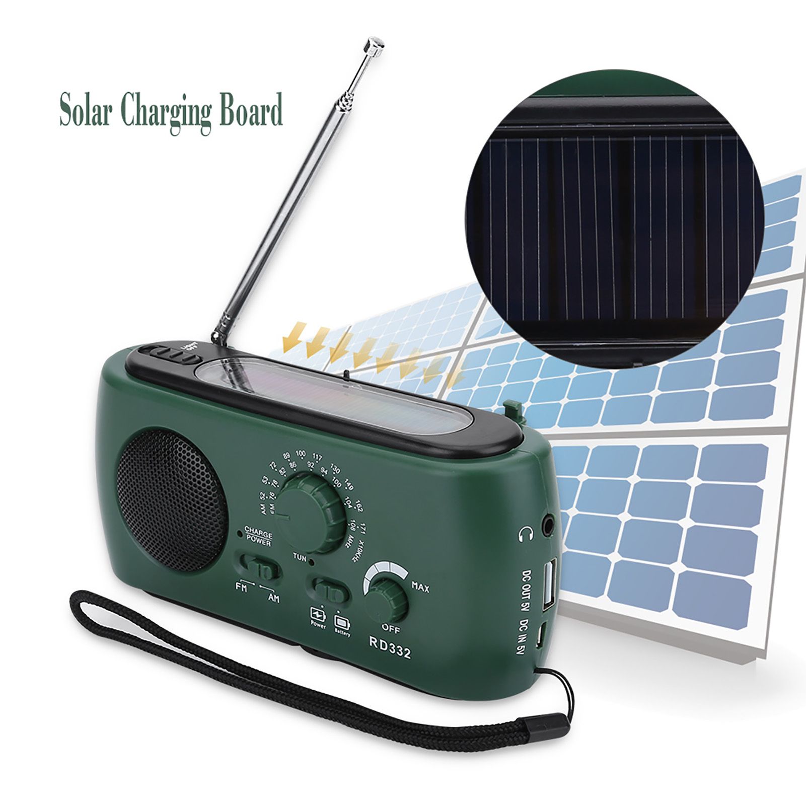 Solar Hand Crank AM/FM Radio with LED Flashlight Emergency Phone Charger view 8
