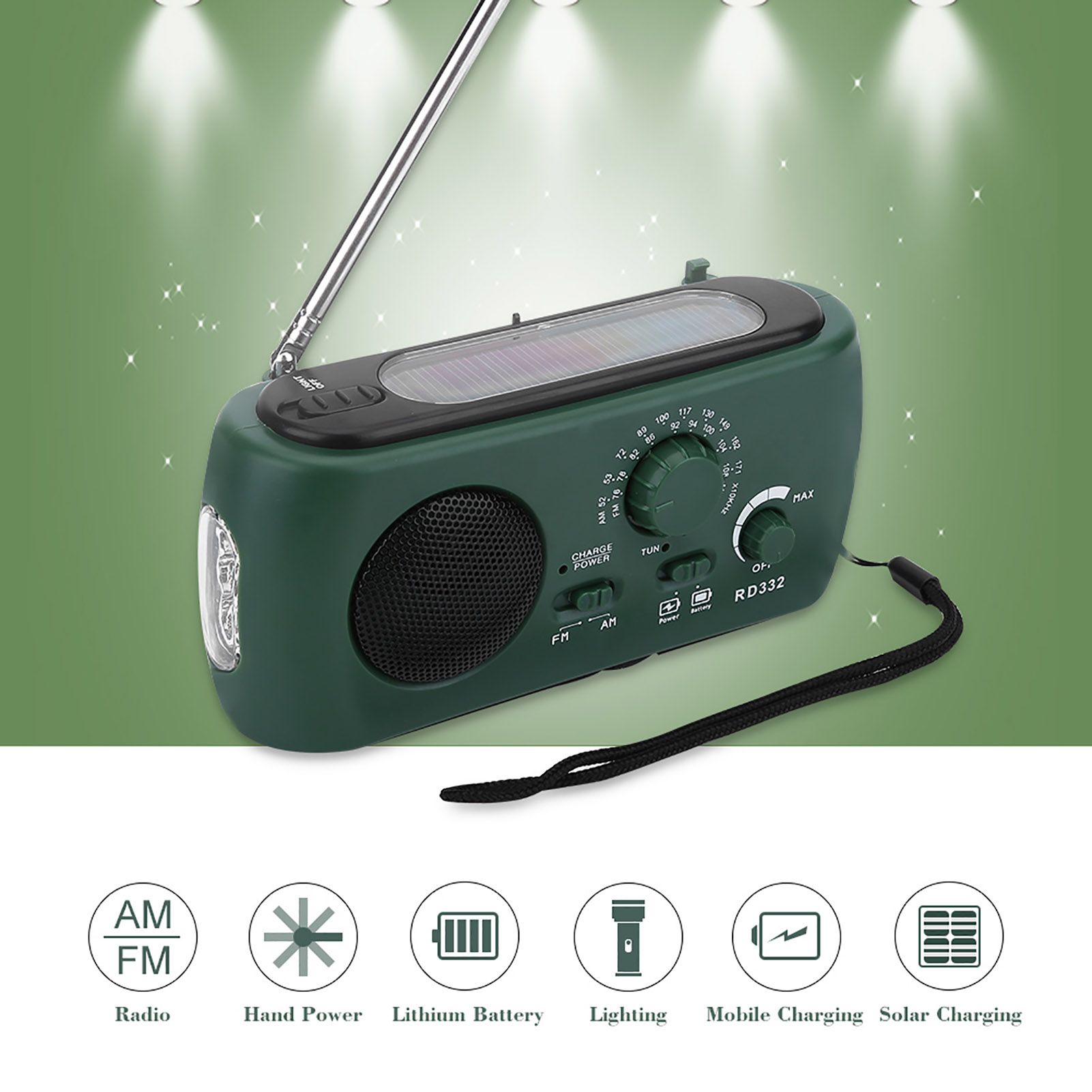 Solar Hand Crank AM/FM Radio with LED Flashlight Emergency Phone Charger view 11