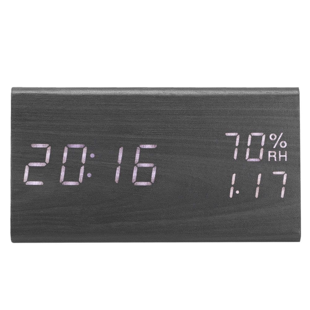 Wooden Alarm Clock, Wood LED Digital Desk Clock With Time Temperature view 2