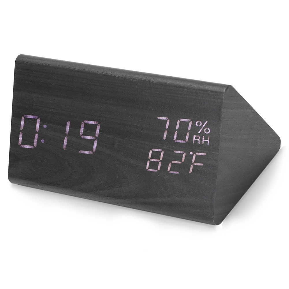 Wooden Alarm Clock, Wood LED Digital Desk Clock With Time Temperature view 4