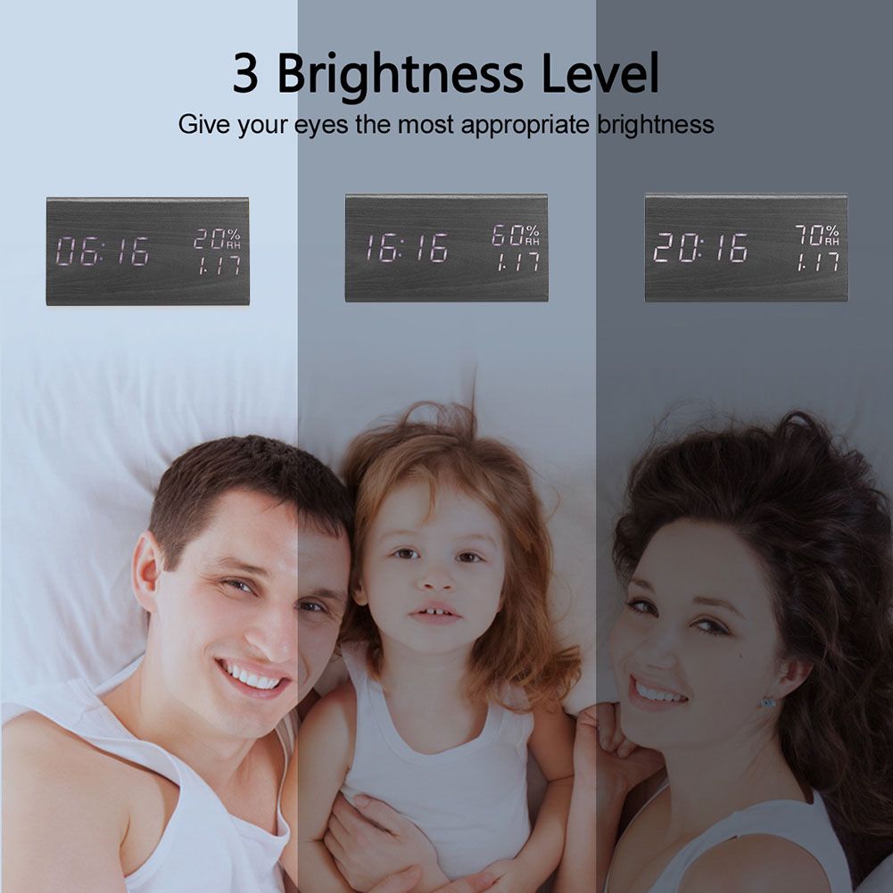 Wooden Alarm Clock, Wood LED Digital Desk Clock With Time Temperature view 8