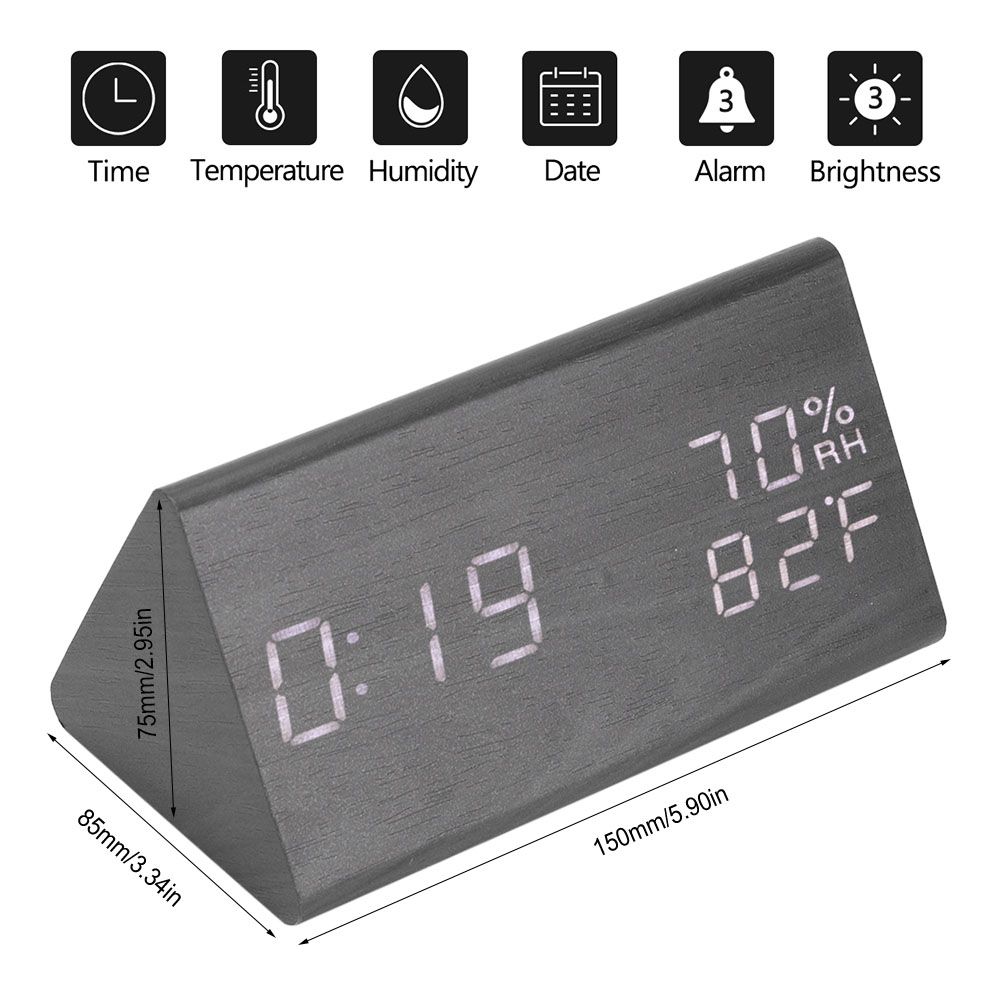 Wooden Alarm Clock, Wood LED Digital Desk Clock With Time Temperature view 9