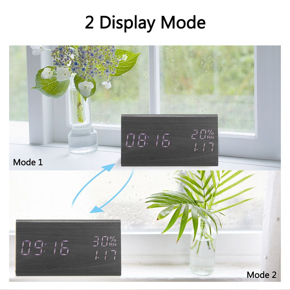 Wooden Alarm Clock, Wood LED Digital Desk Clock With Time Temperature view 11