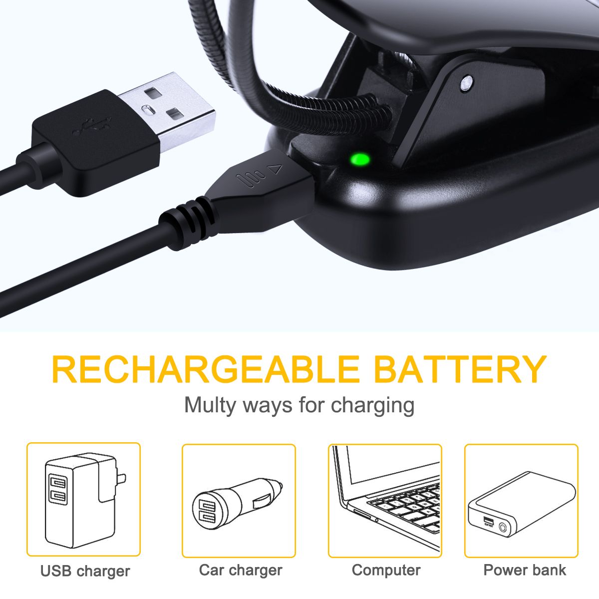 Reading Light, 14 LED USB Rechargeable and Eyecare Book Light, Flexible Clip view 3