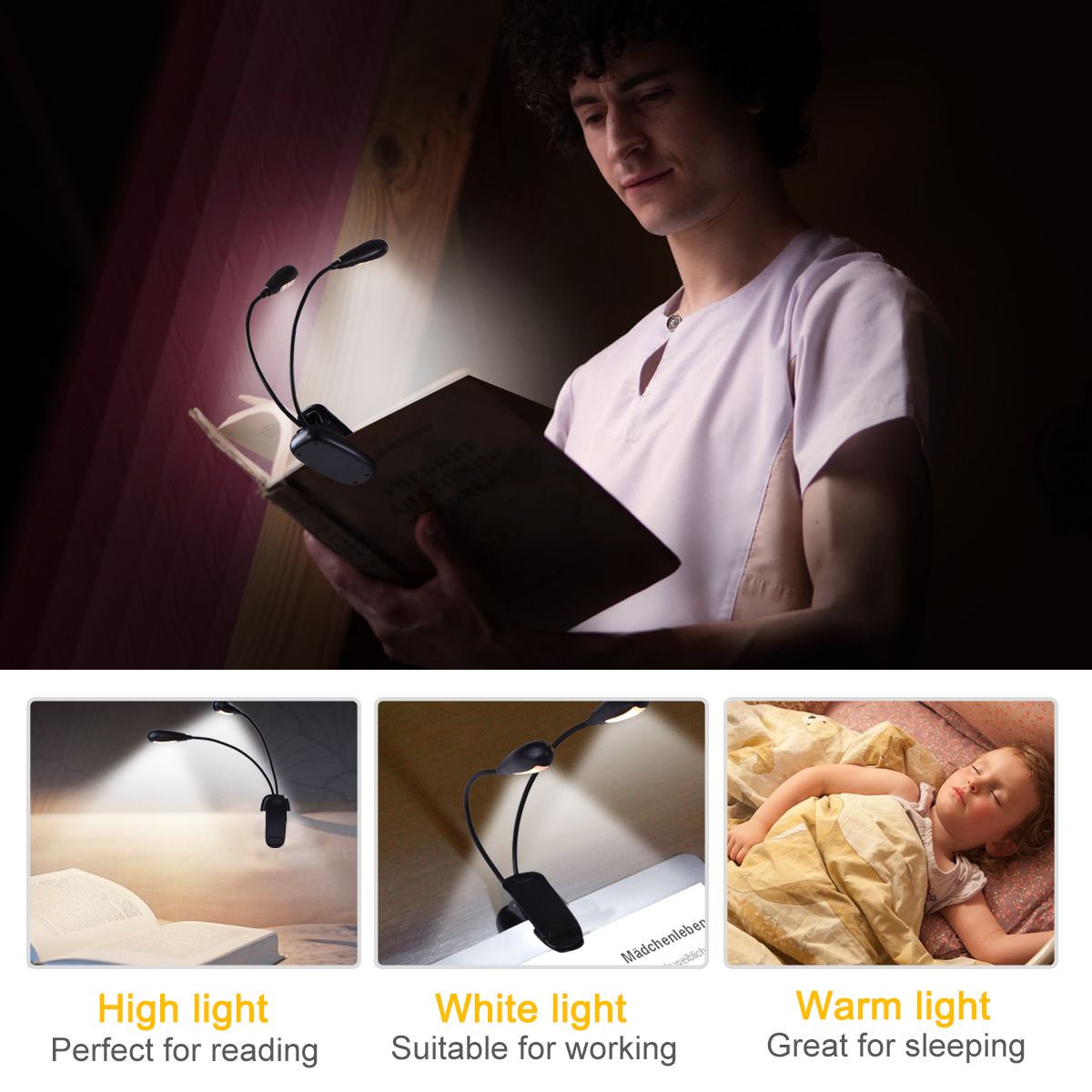 Reading Light, 14 LED USB Rechargeable and Eyecare Book Light, Flexible Clip view 6