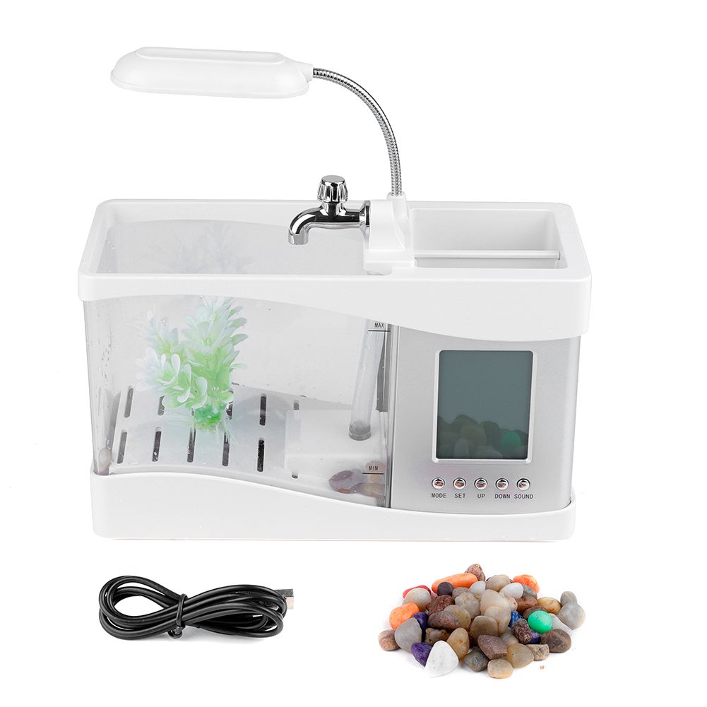 Multifunctional USB Rechargeable Mini Fish Tank Aquarium with Clock Function — image 1