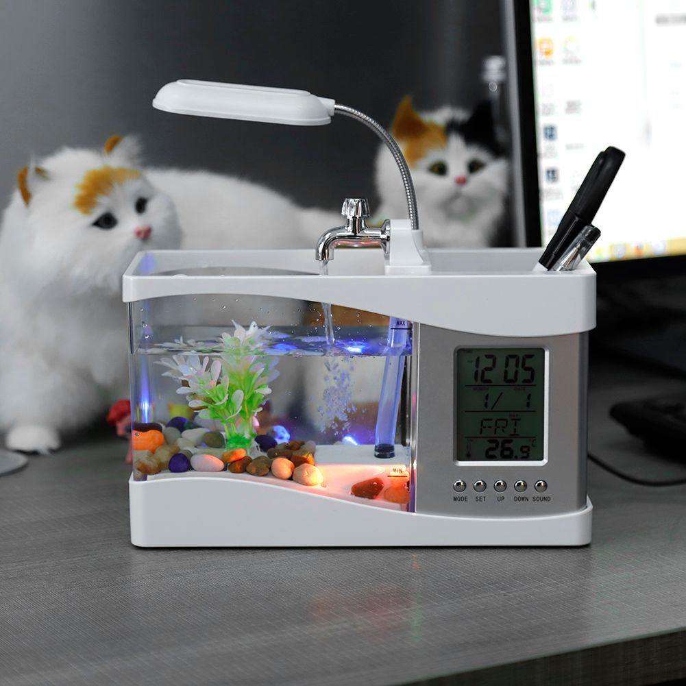 Multifunctional USB Rechargeable Mini Fish Tank Aquarium with Clock Function view 9