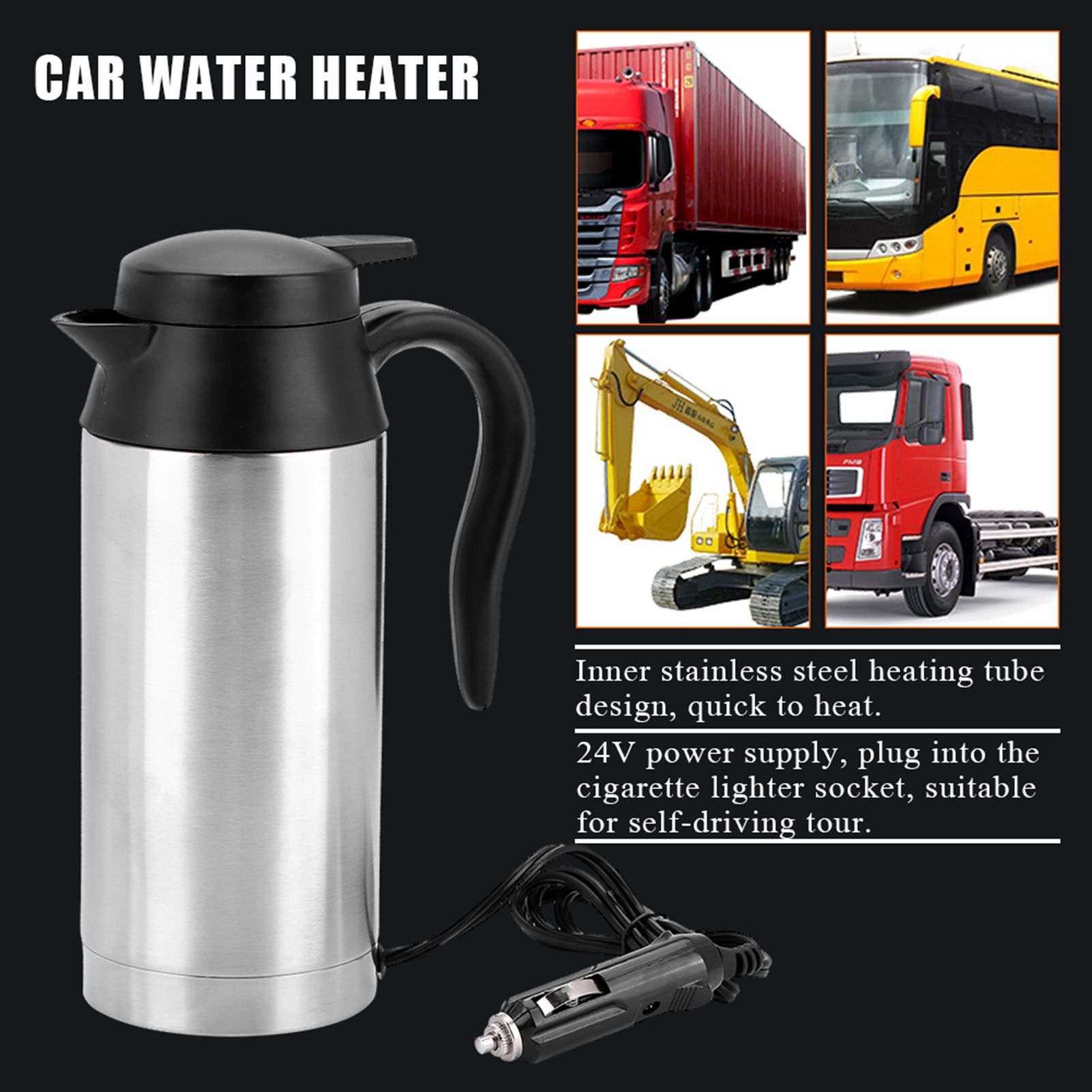 Portable 750ml 24V Travel Car Truck Kettle Water Heater Bottle for Tea Coffee view 3
