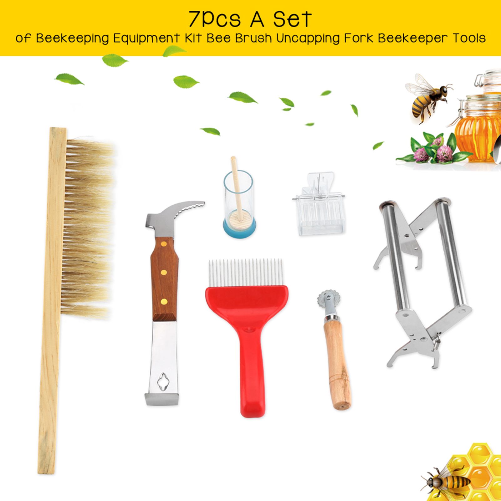 7Pcs A Set of Beekeeping Equipment Kit Bee Brush Uncapping Fork Beekeeper Tools view 2
